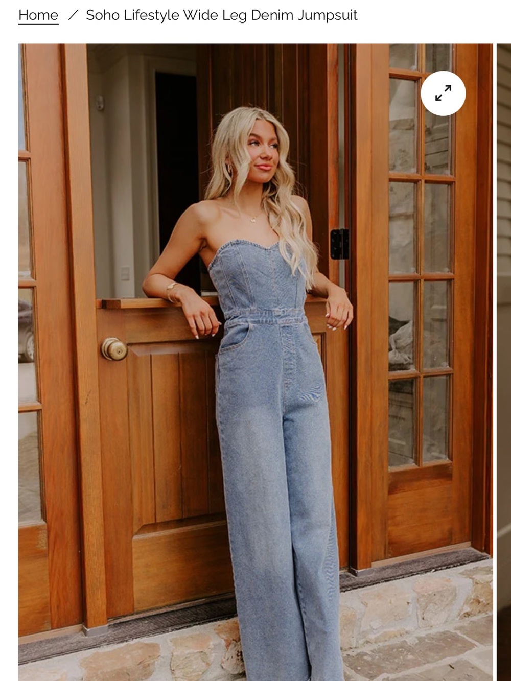 Brand New Flying Tomato Strapless Wide-Leg Denim Jumpsuit in Light Blue